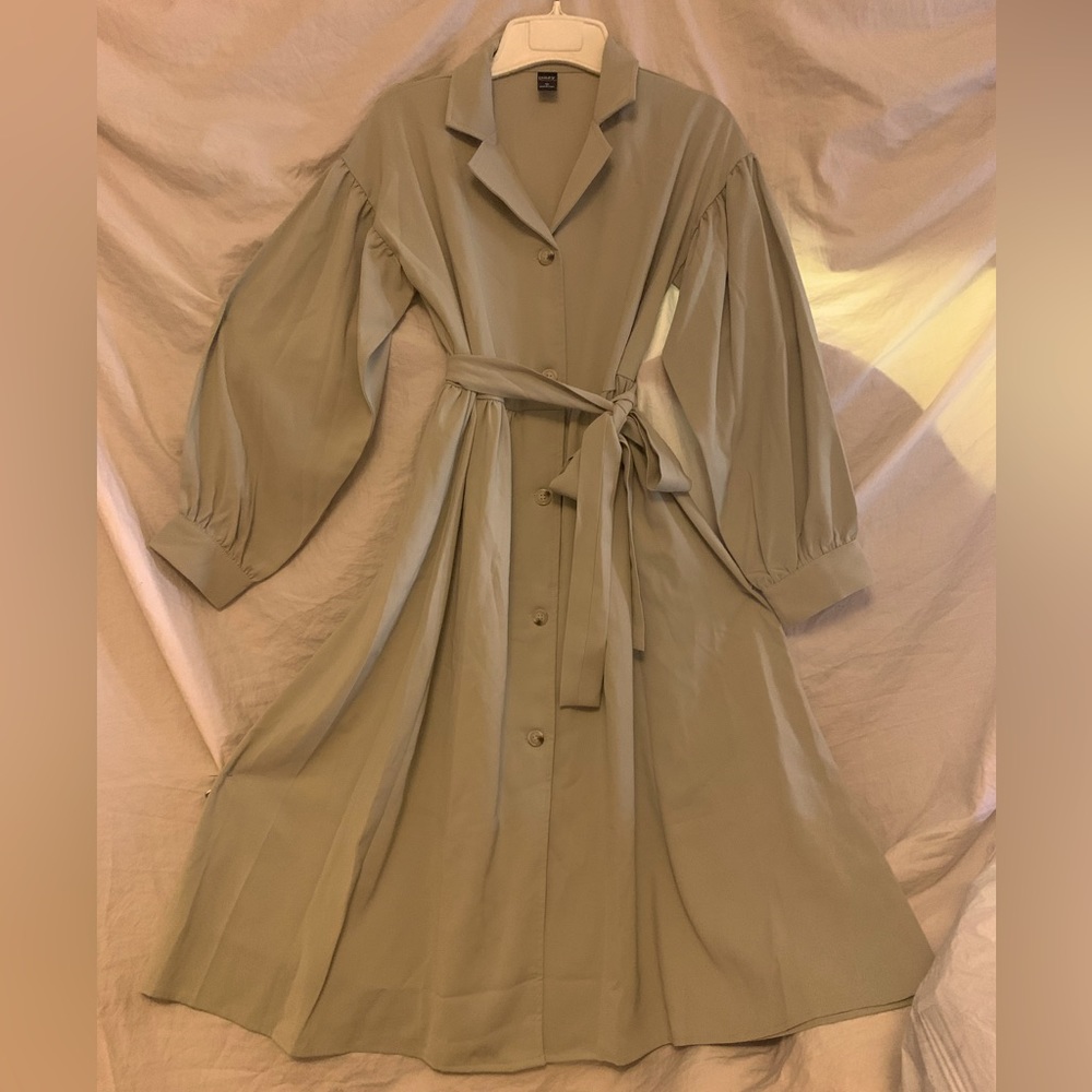 ✨⚡️💥Day Open Button front Long balloon sleeve
opalgreen loose belted shirtdress